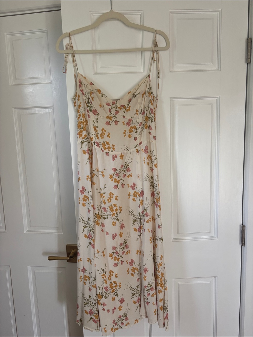 Reformation Juliet Cream Floral Cowl Midi Dress in Pink & Yellow - Picture 1 of 4